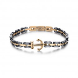  ROSE GOLD IP STAINLESS STEEL BRACELET WITH BLACK CERAMIC ELEMENTS AND ANCHOR BA1200