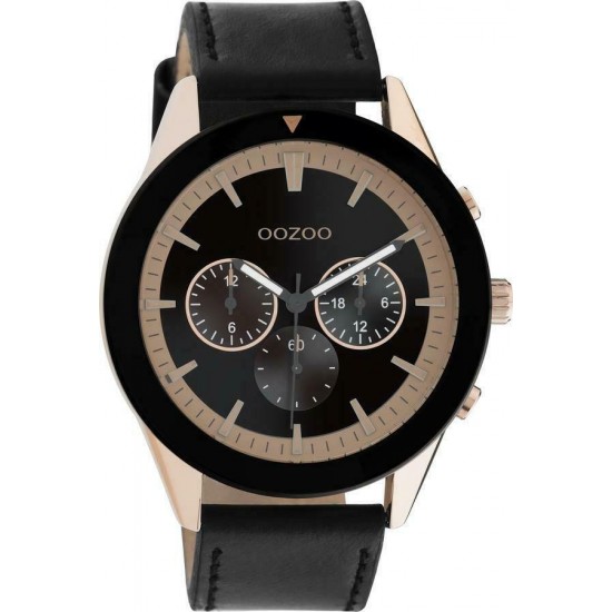 Oozoo Battery Watch with Leather Strap in Black