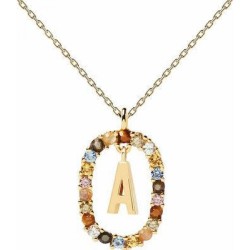 P D Paola Women Necklace Monogram A with Zircon Aquamarine from Gold Plated