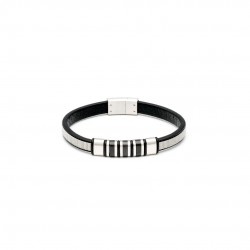 Stainless steel bracelet in black silver color with handcuff design and clip clasp