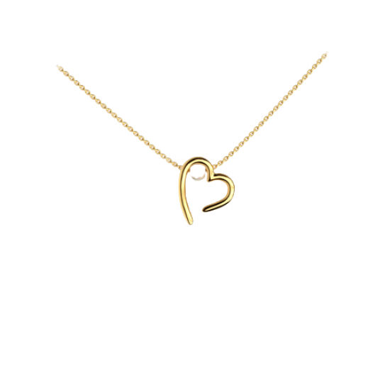  Heart necklace with silver pearl 925 yellow gold plated