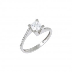 Single stone engagement ring white gold 14 carat flame with zirconia d061