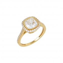 Gold Rosette Ring with White Zirconia Italian Design d067