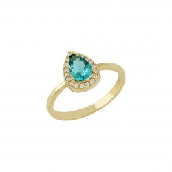Engagement ring gold rosette 14 carat drop topaz stone d071