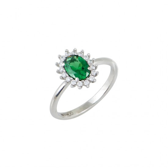 14ct white gold rosette engagement ring with white and green zircon 