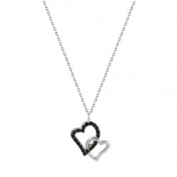 Necklace Double heart white gold and 14 carat chain kol49