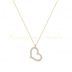 14ct Gold Heart Necklace with White Zircons Italian Design 