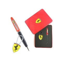 Scuderia Ferrari set ballpoint pen + key ring complete with metal box 