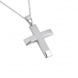 14k white gold engagement christening cross with chain ΣΤ055