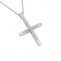 14k white gold baptism cross with chain for girl st068