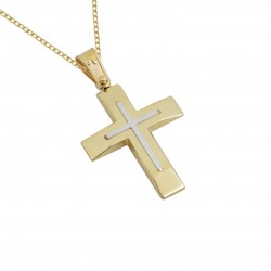 Baptism cross gold with 14 carat white gold with chain F081