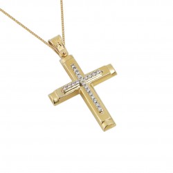 Christening cross 14 k gold with female chain ΣΤ112