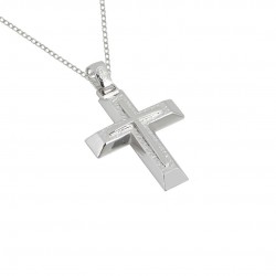 BAPTISM CROSS 14 K GOLD WHITE WITH CHAIN ​​ S162