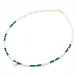 Necklace with Fresh Water Pearl pearls green Quartz 3,0-3,5mm Κ14