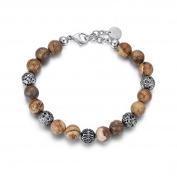  STAINLESS STEEL BRACELET WITH BROWN LAVA STONE