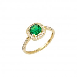 14ct Gold Rosette Ring with White and green Zirconia 