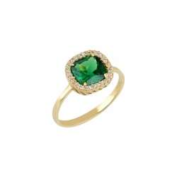 14ct gold rosette engagement ring with green and white zircons 