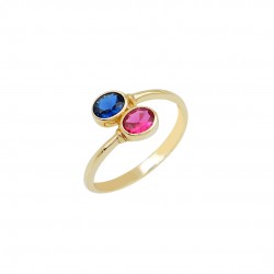 14ct Gold Ring With Blue Red zirconia 