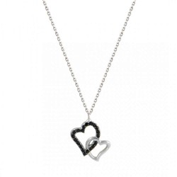 Necklace Double heart white gold and 14 carat chain 