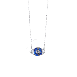 Eye 925 Silver Necklace with Zircon White and Blue ZN1063W