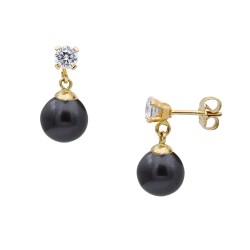 Gold earrings with black pearls Akoya Japan 7,5-8,0mm Κ14