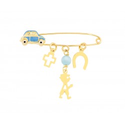 Gold hairpin with K14 enamel for boy car horseshoe 13706
