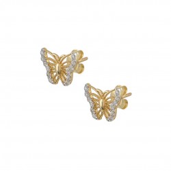 9K Gold Stud Earrings Butterfly with white zirconia sk131