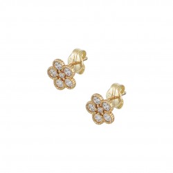 9K Gold Stud Earrings Daisy With White Zircon sk142