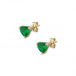 9K Gold Stud Earrings Heart With Green Zircon sk153
