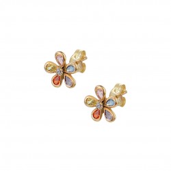 9K Gold Stud Earrings Flower With Colored Zirconia sk158