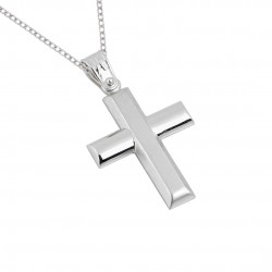 14k white gold engagement christening cross with chain ΣΤ067