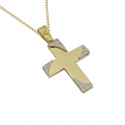 Baptism cross gold 14 k with chain for girl with zircon