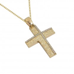 Baptismal Cross Gold With Chain 14k for Girl with satin zircon