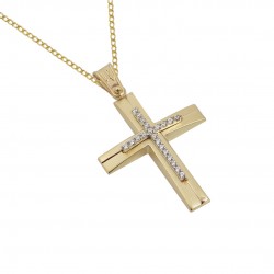 Baptism cross gold 14 k with chain for girl Bicolor