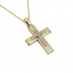 Baptismal Cross Gold With Chain 14k for Girl with zircon
