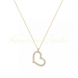 14ct Gold Heart Necklace with White Zircons Italian Design 