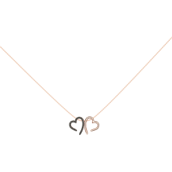 Sterling silver rose gold double heart necklace with black crystals 