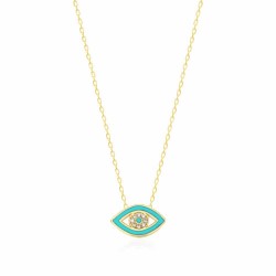 Eye necklace silver with blue enamel and zircon gold plated CZ7583NK