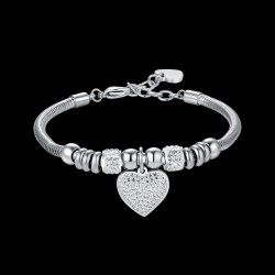 Luca Barra BK2334 Steel Heart Bracelet With White Crystals