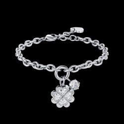 Luca Barra Women's Steel Four Leaf Clover Bracelet with White Crystals BK2327
