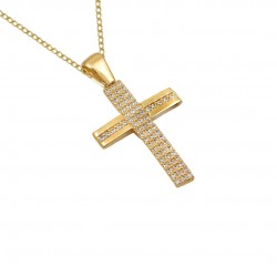 14k Gold Christening Cross with Chain for Girl With Cubic Zirconia s224